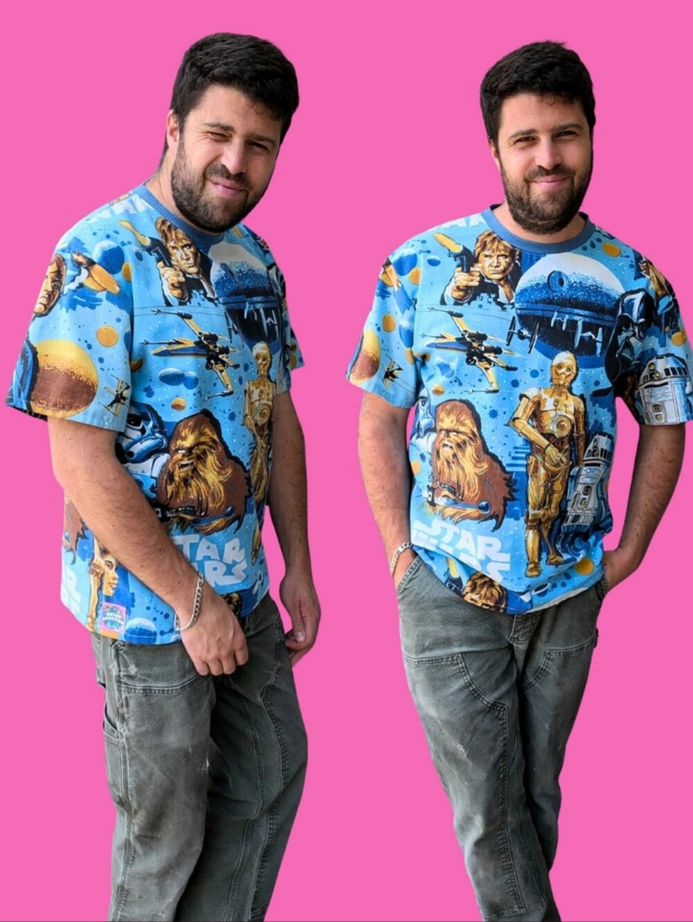 Handmade, Upcycled Star Wars Bedsheet T-Shirt Oversized S-M, Fitted L-XL